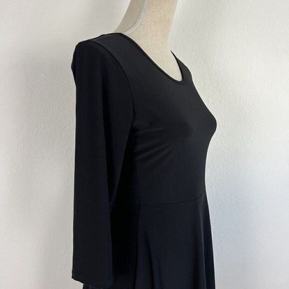 Pine Womens Fit & Flare Skater Black Stretch Midi Dress Size Large Open Back - Picture 9 of 11